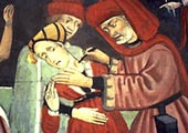 Enferma de peste. Sajado de buba. Siglo XIV.